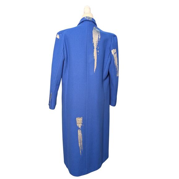 Vintage Cobalt Blue 100% Wool Coat with Silver Brush Strokes M/L - Picture 2 of 16